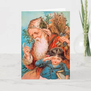Père Noël vintage avec bâtons de bouleau Carte de 