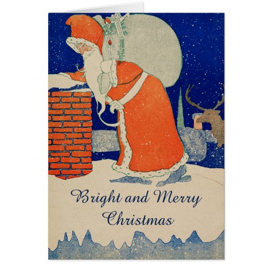 PÈRE NOËL vintage AVEC CADEAU À CHIMNEY Christmas (Devant)