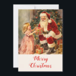 Père Noël vintage avec carte de Noël enfant<br><div class="desc">Père Noël est arrivée le soir de Noël avec de merveilleux cadeaux pour cette ravissante petite fille. Cette photo vintage dépeint un joli décor en aquarelles avec Père Noël souriant dans son costume rouge classique et l'adorable enfant dans une robe rose festive. Un sapin traditionnel de Noël avec des cadeaux...</div>