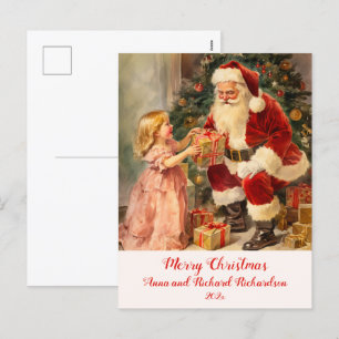 Père Noël vintage avec carte postale de Noël enfan