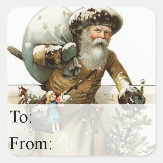 Père Noël vintage avec jouets et étiquette cadeau  (Devant)