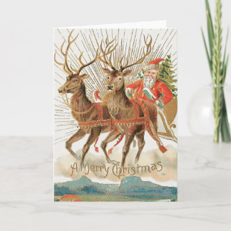 Père Noël vintage et Reindeer Joyeuse carte de Noë