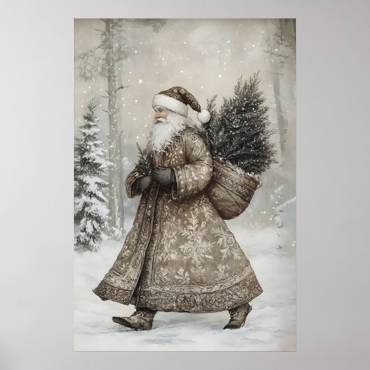 Père Noël vintage impression de forêt, antique (Devant)