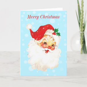 Père Noël vintage sur carte de Noël bleu clair