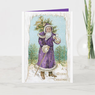 Père Noël vintage unique en violet ! Carte de Noël