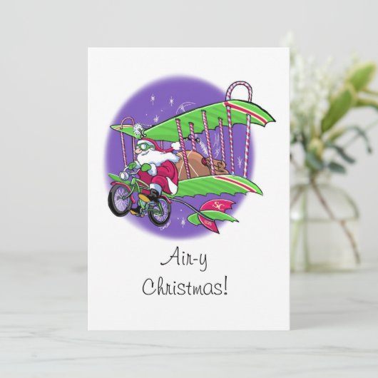 Père Noël volant vélo air-y carte à plat de Noël (Debout devant)