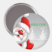 Père Noël WELCOME Round Magnet (Recto/Verso)