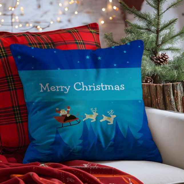 Père Noël Winter Scene Coussin (Santa Winter Scene Throw Pillow)