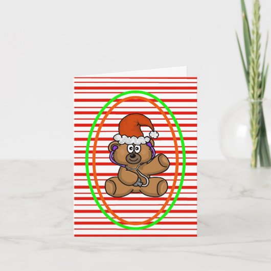 Père Teddy Bear avec stéthoscope Carte de Noël (Devant)