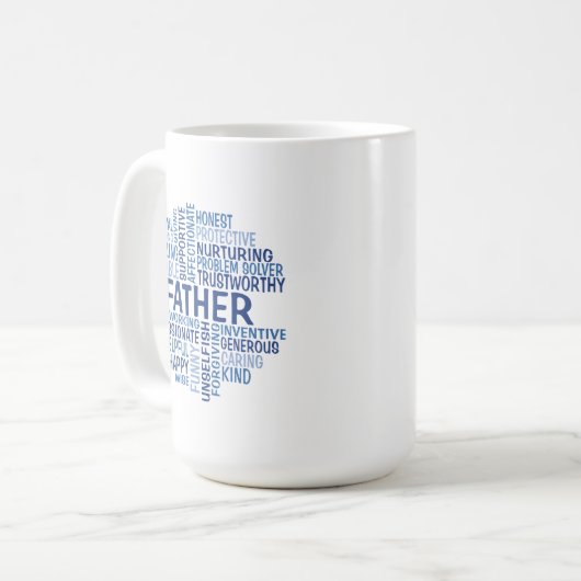 Père Word Cloud Café Mug dans les tons bleu (Devant gauche)