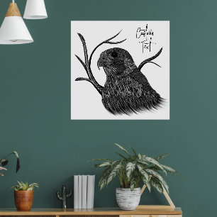 Peregrine Falcon in boomtakken met handschrift Poster