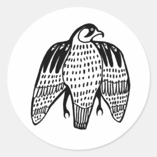 Peregrine Falcon in zwarte lijntekening Ronde Sticker