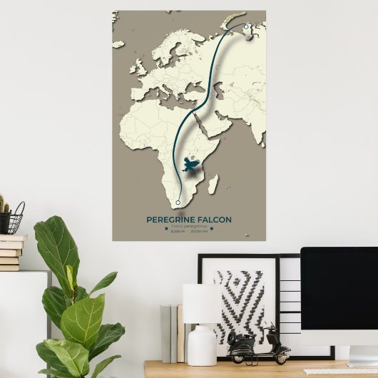 Peregrine Falcon Migration Map – Minimalistisch Poster (Thuiskantoor)