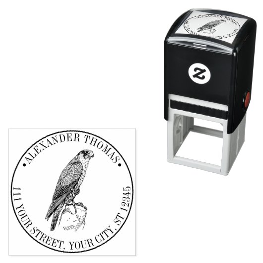 Peregrine Falcon Perched Naam Adres Zelfinktende Stempel (In situ)
