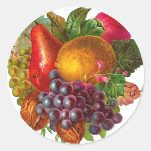  peren, druiven, luiers, appels en noten ronde sticker