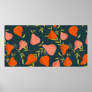 Peren en bladeren achtergrond. Handgetrokken overl Poster