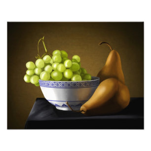 Peren en druiven, vruchtenBowl, stilstaand Foto Afdruk