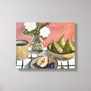 Peren Rozen Rustieke Bloem Fruit, Stilleven No.3 Canvas Afdruk