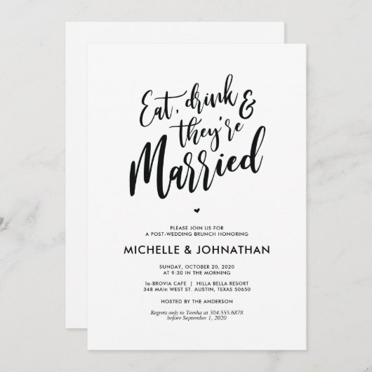 Perfect Calligraphy Post Mariage Brunch Invitation (Devant / Derrière)