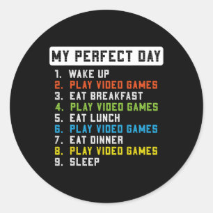 Perfect Day Play Videogames Grappige Gamer Mannen  Ronde Sticker