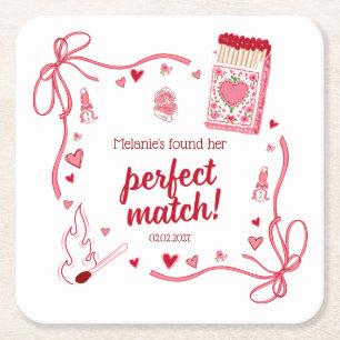 Perfect Match Coquette Bruiloftsfeest Persoonlijk Vierkante Kartonnen Onderzetter