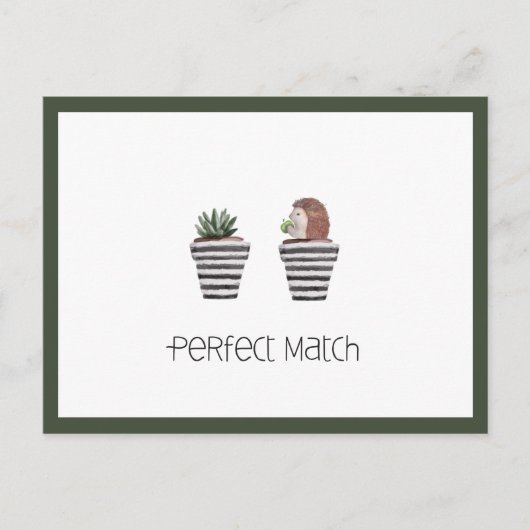 Perfect Match | Cute Hedégel & Cactus Love Briefkaart (Voorkant)