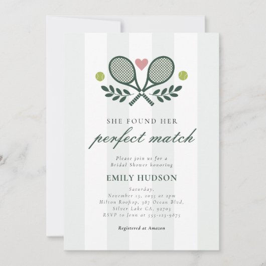 Perfect Match Tennis Bruids Douche Uitnodiging (Voorkant)
