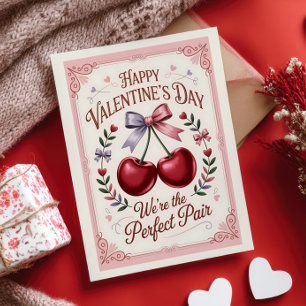 Perfect Paar Kersen Retro Gelukkige Valentijnsdag Briefkaart