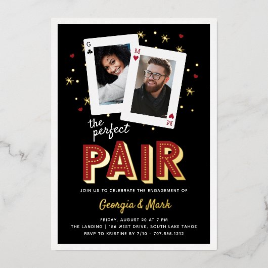 Perfect Pair Casino Theme Engagement Party Folie Uitnodiging (Voorkant)