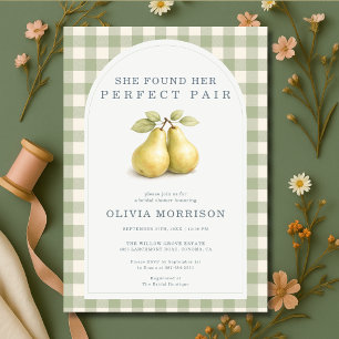 Perfect Pair Pear Gingham Groen Bruiloftsfeest Kaart