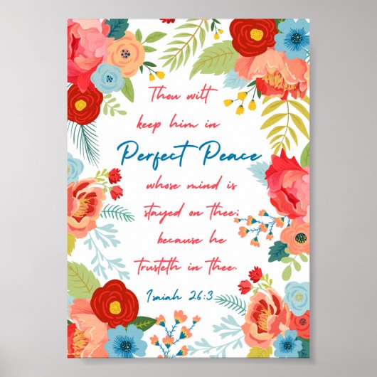 Perfect Peace Floral Design Isaiah 26:3 KJV Poster (Voorkant)