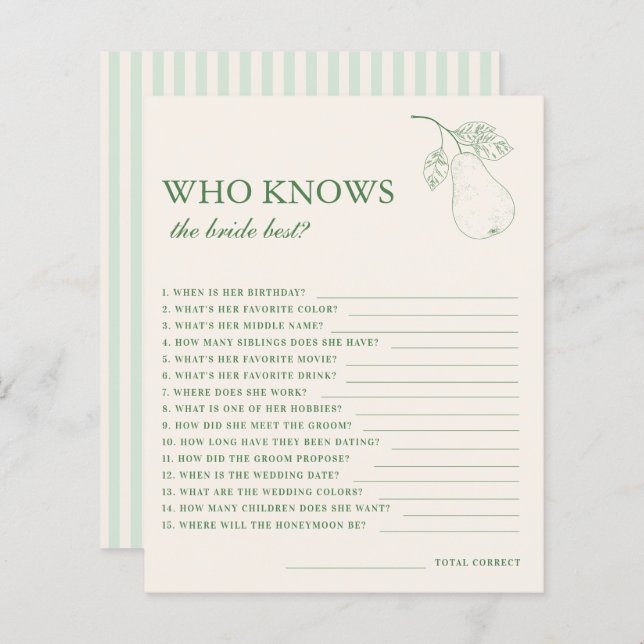 Perfect Pear Pair Wie Kent De Bruid Beste Spel (Voorkant / Achterkant)