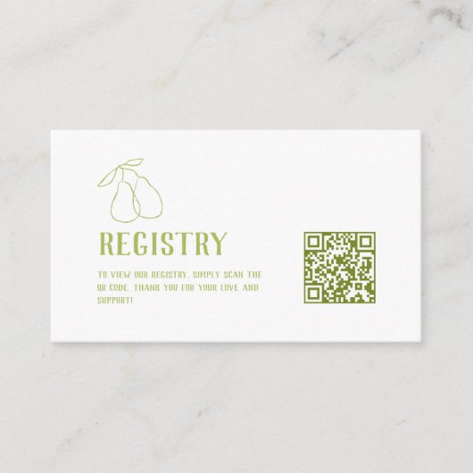 Perfect Pear QR-code groene bruiloft registratieka Informatiekaartje (Voorkant)