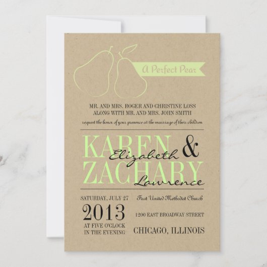 Perfect Pear Wedding Invitation Kaart (Voorkant)