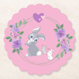 Perfect Pink Easter Bunny with Babies Kartonnen Onderzetters