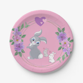 Perfect Pink Easter Bunny with Babies Papieren Bordje