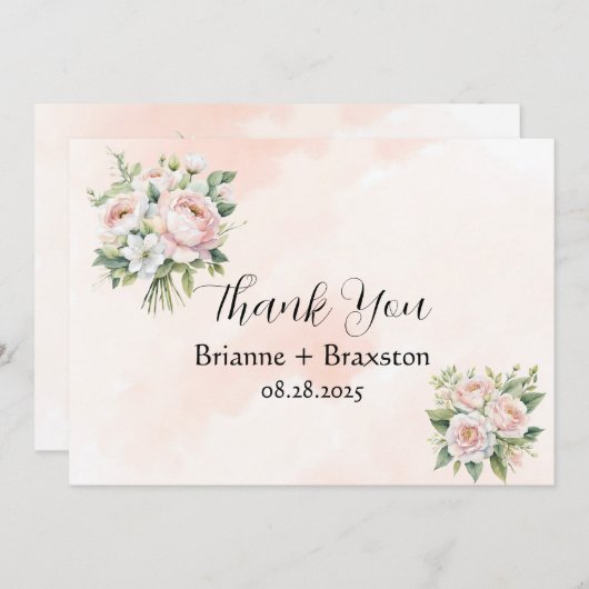 Perfect Pink Peony Floral Dank u Kaarten (Voorkant / Achterkant)