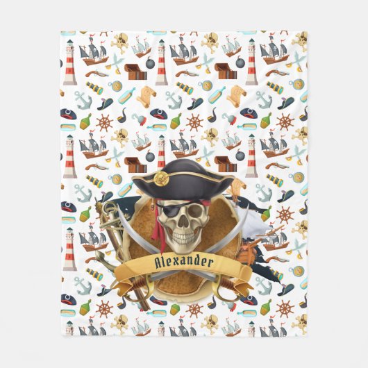 Perfect Pirate Pattern PERSONALIZE Fleece Deken (Voorkant)