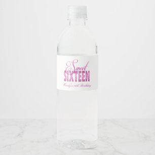 Perfect Roze, Glam Glitter, Sweet 16 Waterfles Etiket