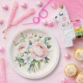 Perfect roze Waterverf Pioen Bloemenbruiloft Papieren Bordje (Feest)