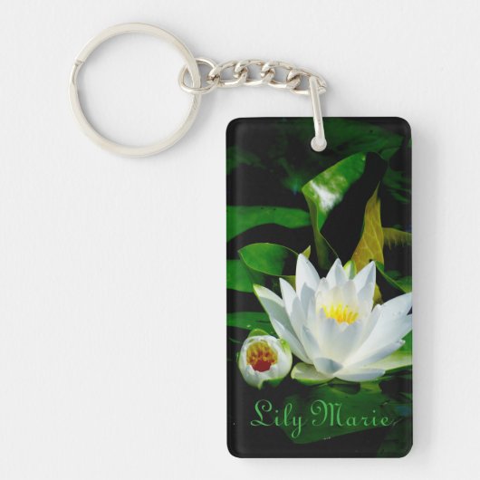 Perfect White Water Lily en Bud Sleutelhanger (Voorkant)