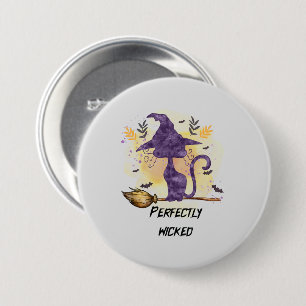 Perfect Wicked - Zwarte Heks Kat Ronde Button 7,6 Cm