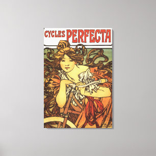 Perfecta Bicycles met damesreclame Poste Canvas Afdruk