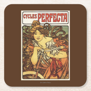 Perfecta Bicycles met damesreclame Poste Vierkante Kartonnen Onderzetter