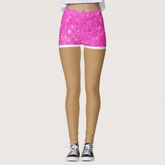 Perfecte benen in hete roze faux glitter shorts leggings (Voorkant)