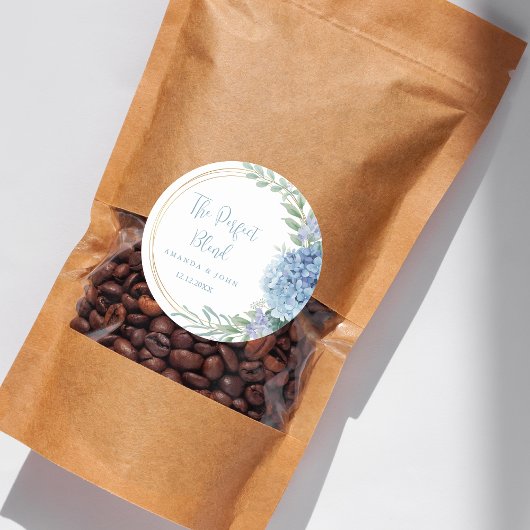 Perfecte Blend Blauwe Bloem Bruiloft Koffie Ronde Sticker