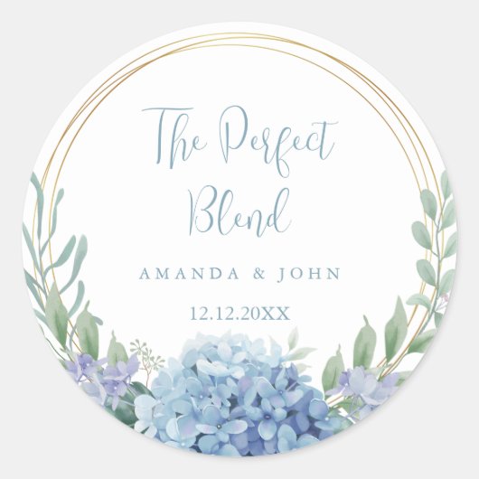 Perfecte Blend Blauwe Bloem Bruiloft Koffie Ronde Sticker (Voorkant)