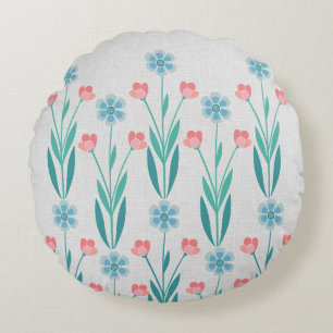 Perfecte Bloementuin Stofblauw & Blozende Roze Rond Kussen