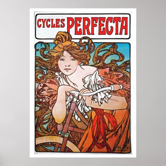 Perfecte cycli Alphonse Mucha Art Nouveau Poster (Voorkant)
