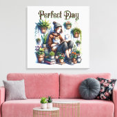 Perfecte dag | Meisje Lezen met Kat en Planten Canvas Afdruk (Insitu (Woonkamer))